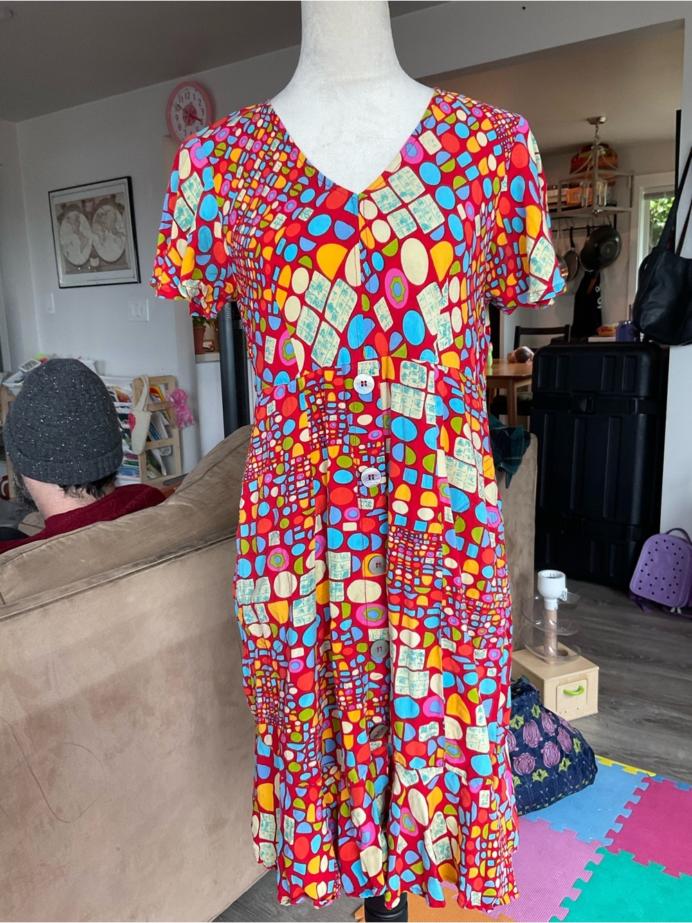 Retro Parsley & Sage Geometric Abstract Button Front Dress Tunic Size S